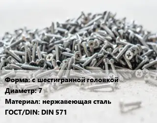 Шуруп с шестигранной головкой 7 нержавеющая сталь ГОСТ: DIN 571